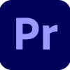 Adobe Premiere Pro logo, represented by two stylized, intersecting blocks, one in violet and the other in white, signifying this leading video editing software in 2023.